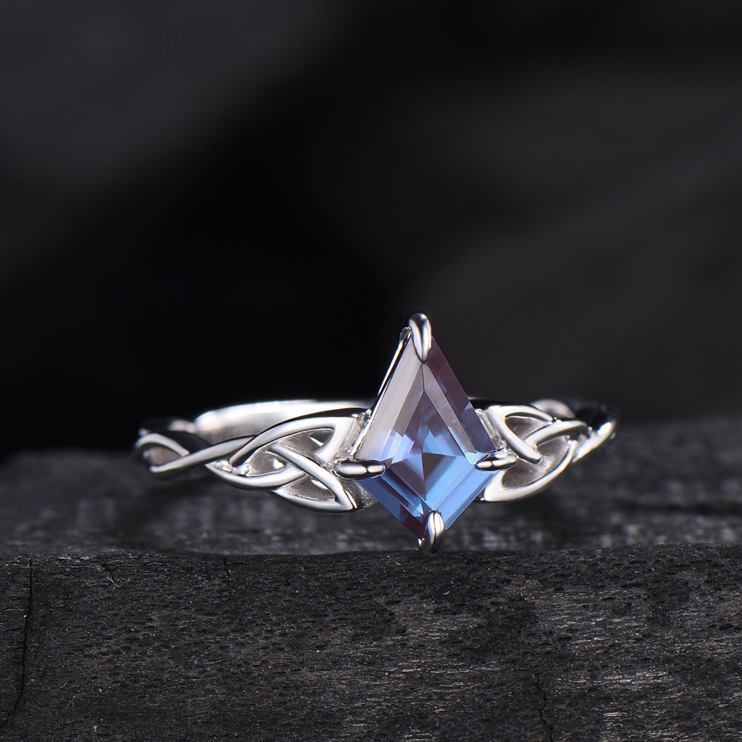 Solitaire Kite Cut Alexandrite Ring Celtic Love Knot Norse Viking Alexandrite Engagement Ring