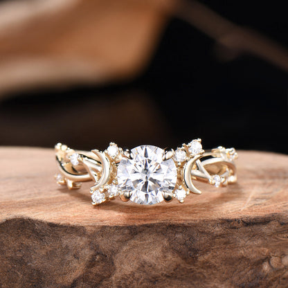 1CT Brilliant Moissanite ring Leaf Branch Moissanite Engagement Ring Nature Inspired Moon Wedding Ring Unique Twig Promise Ring For Women