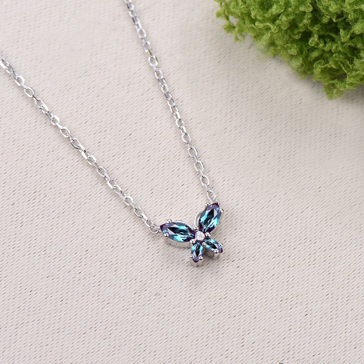 Elegant Marquise Cut Alexandrite Butterfly Necklace Pendant Nautral Inspired Fine Jewelry Wedding Anniversary Gifts