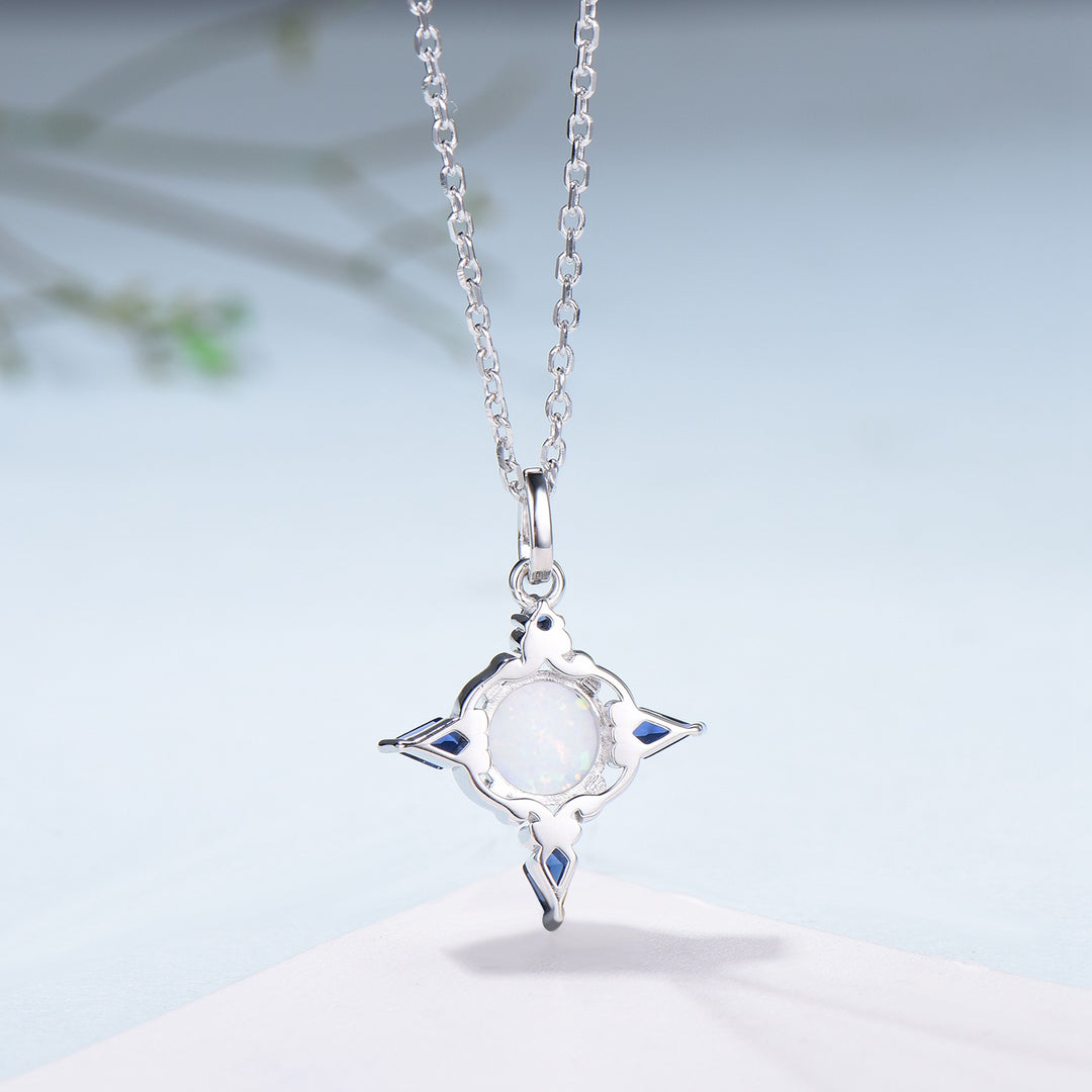 Celtic Knot Opal Pendant Necklace, 14K Rose Gold, Sapphire Accents - PENFINE