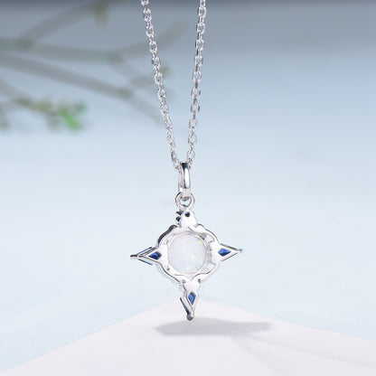 Celtic Knot Opal Pendant Necklace, 14K Rose Gold, Sapphire Accents - PENFINE