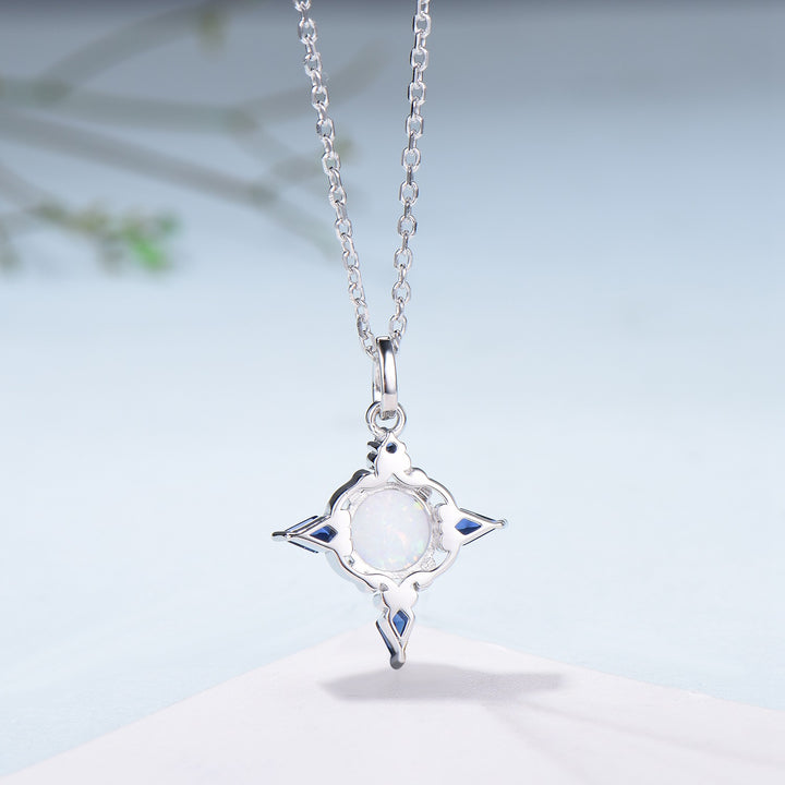 Celtic Knot Opal Pendant Necklace, 14K Rose Gold, Sapphire Accents - PENFINE