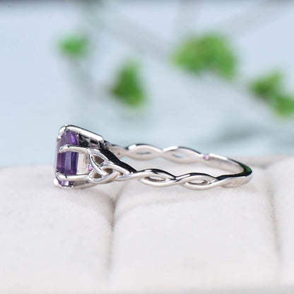 Celtic Love Knot Amethyst Engagement Ring Art Deco Unique Twisted Wedding Ring For Women Delicate Purple Stone  White Gold Promise Ring Gift - PENFINE