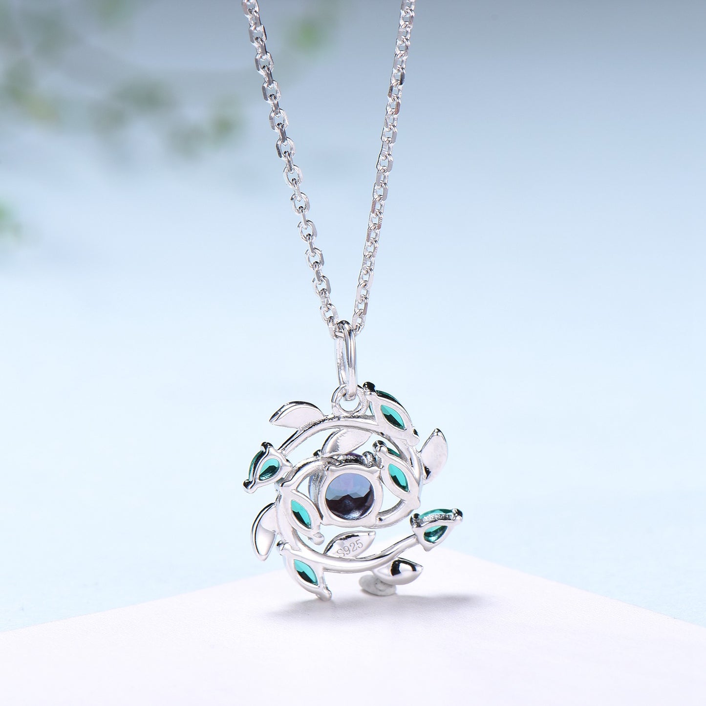 Unique Nature Inspired Alexandrite Necklace Vintage Marquise Pear Emerald Necklace Elegant Snowflake Pendant Anniversary gift for daughter - PENFINE