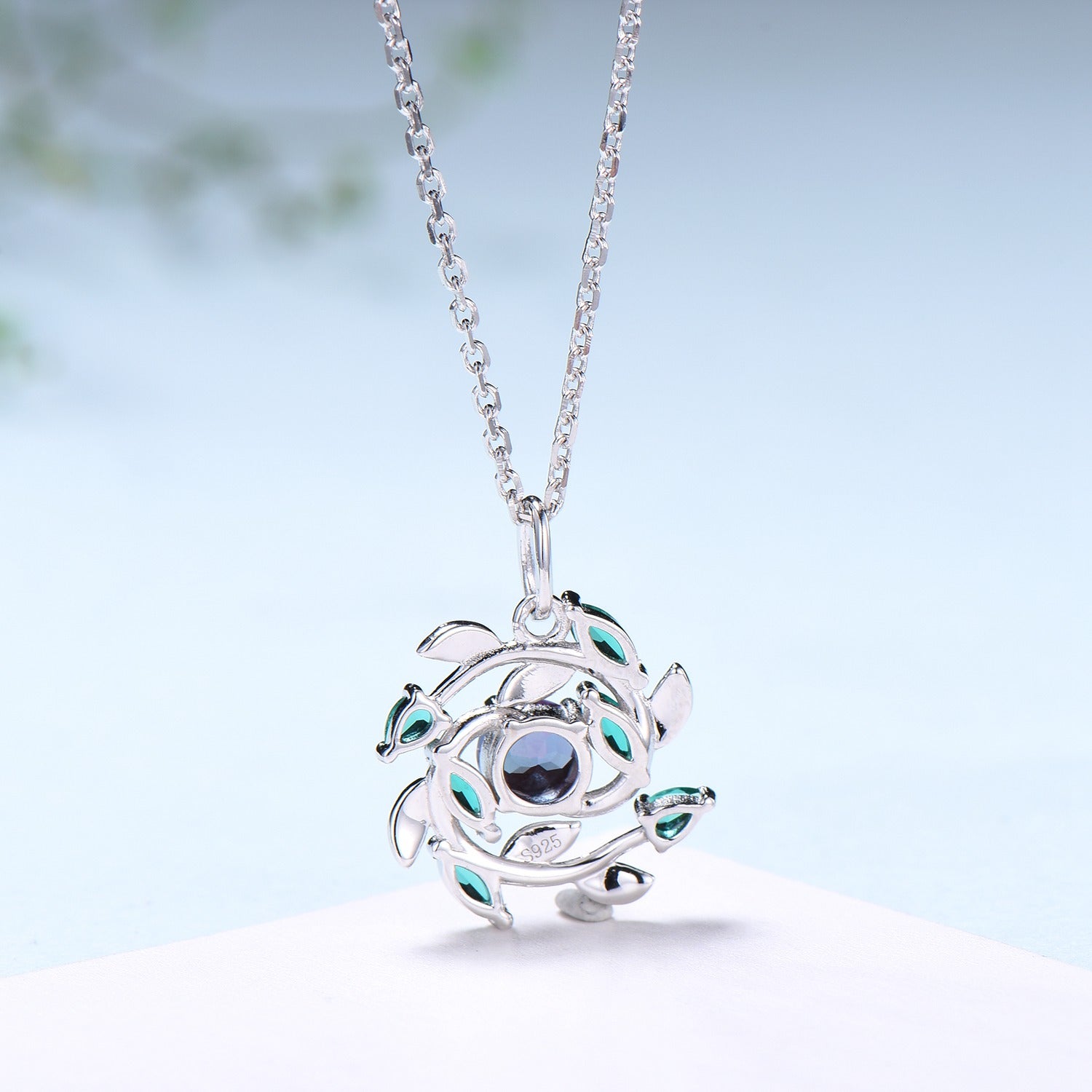 Unique Nature Inspired Alexandrite Necklace Vintage Marquise Pear Emerald Necklace Elegant Snowflake Pendant Anniversary gift for daughter - PENFINE