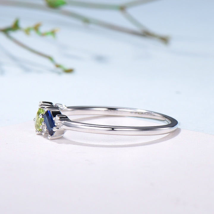 Multi-Gemstone Cluster Wedding Ring | Peridot, Amethyst, Topaz, Sapphire & Aquamarine - PENFINE