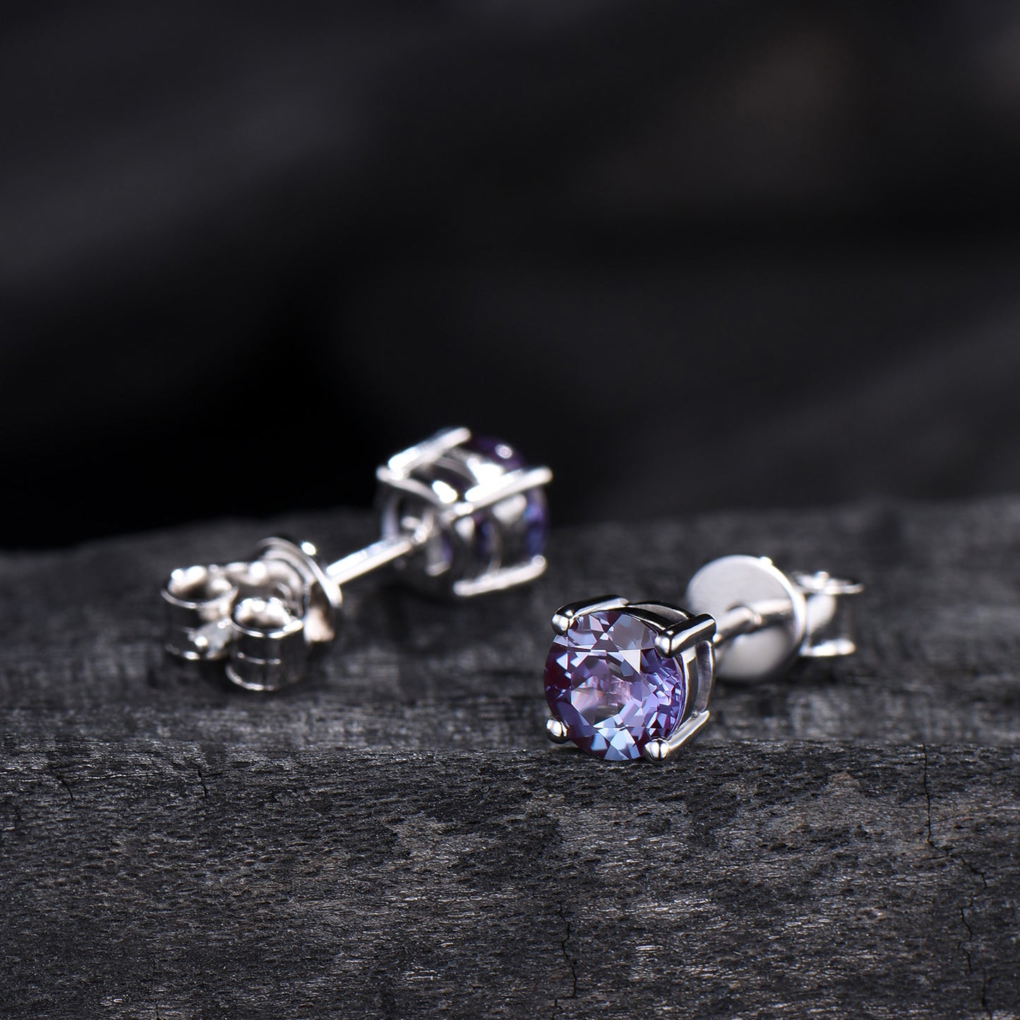 Solitaire Round Cut Alexandrite Stud Earrings Round Prongs