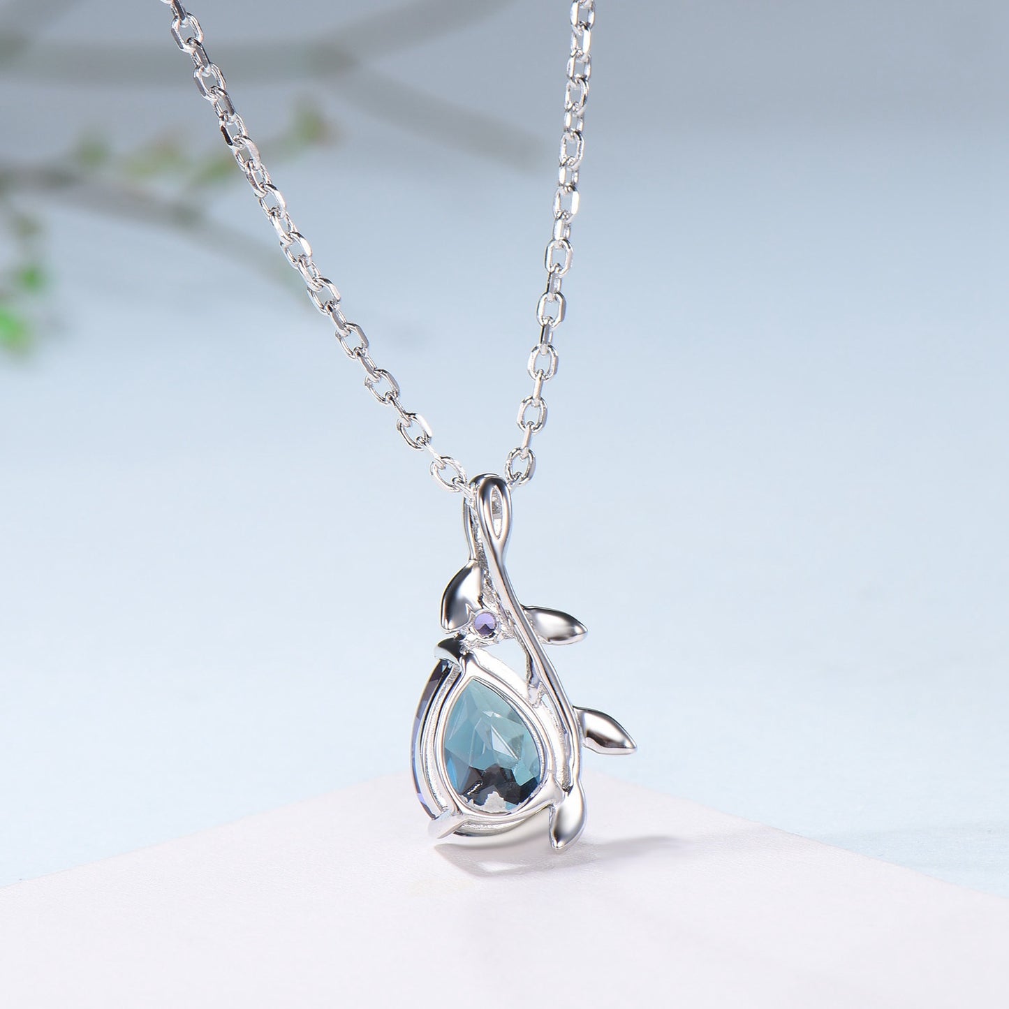 Fairy Core Aesthetic Alexandrite Necklace Color Changing Gemstone Pendant with Amethyst Accent - PENFINE