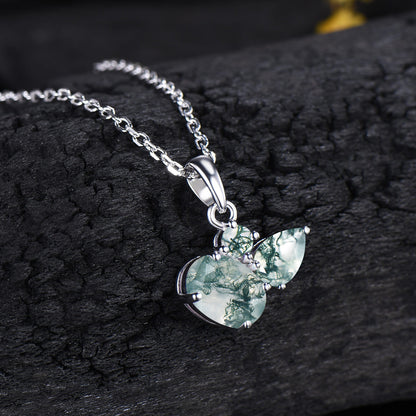 Three Stone 1.5CT Natural Oval Moss Agate Necklace Pendant