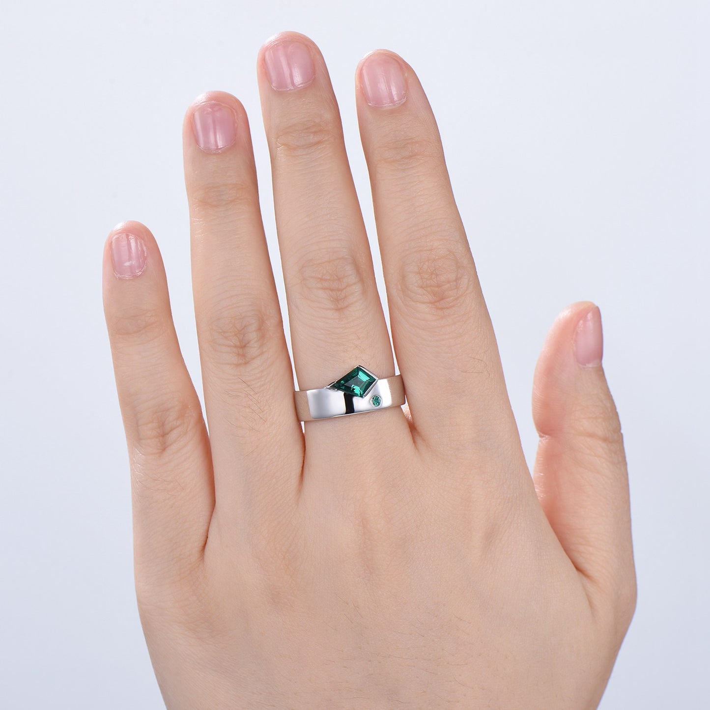 One Of a Kind Emerald Wedding Band For Men Unique Kite Cut Emerald Men's Wedding Ring 6mm Stacking Anniversary Matching Band Christmas Gift - PENFINE