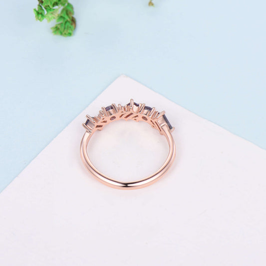 Vintage Cluster Wedding Band Baguette Alexandrite Moissanite Eternity Wedding Ring Color Change Stackable Matching Band Anniversary Gift - PENFINE