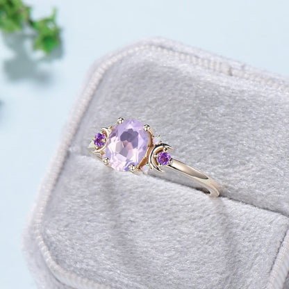 Vintage Lavender Amethyst Ring Unique Nature Inspired Purple Crystal Engagement Ring Cluster Opal Wedding Ring For Women February Birthstone - PENFINE