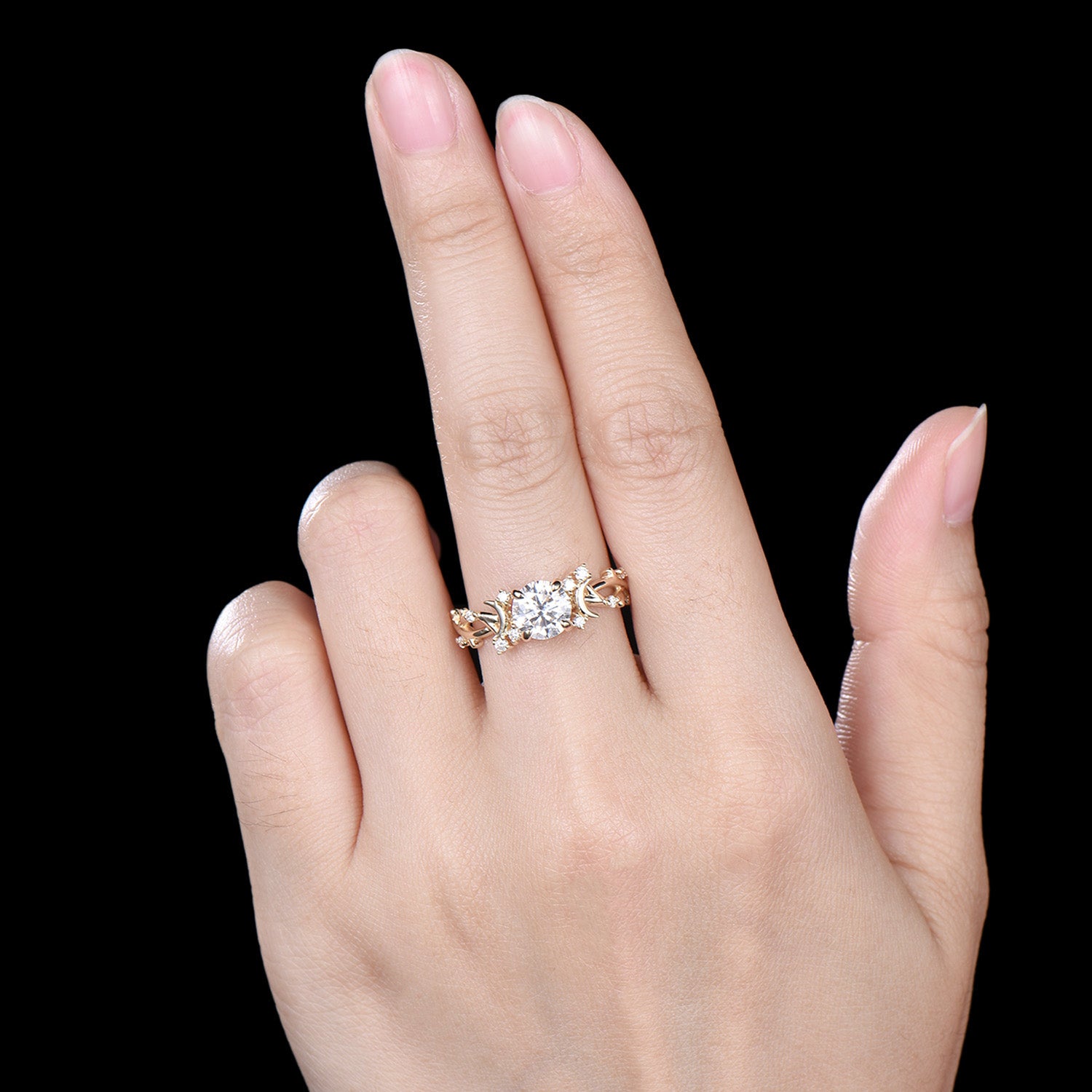 1CT Brilliant Moissanite ring Leaf Branch Moissanite Engagement Ring Nature Inspired Moon Wedding Ring Unique Twig Promise Ring For Women