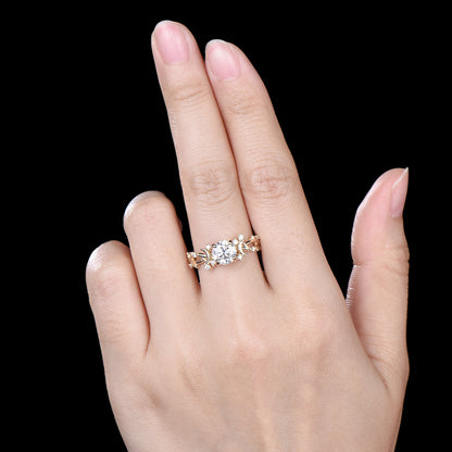 1CT Brilliant Moissanite ring Leaf Branch Moissanite Engagement Ring Nature Inspired Moon Wedding Ring Unique Twig Promise Ring For Women