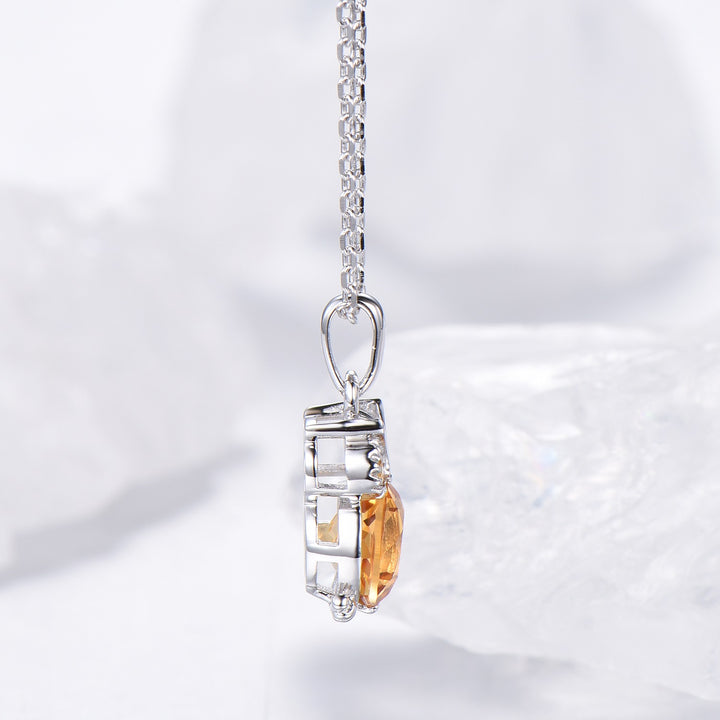 Unique Cute Owl Natural Citrine Wedding Necklace Sterling Silver Yellow Gold Mother's Pendant Animal Inspired Anniversary Gift for Daughter - PENFINE