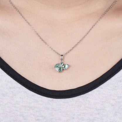 Three Stone 1.5CT Natural Oval Moss Agate Necklace Pendant