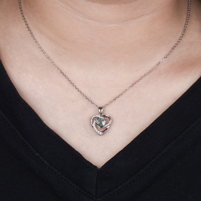 Vintage Hear Shaped Moss Agate Necklace Unique Retro Pendant Agate Necklace Floral Norse Viking Pendant Natural Pendant Anniversary gift - PENFINE