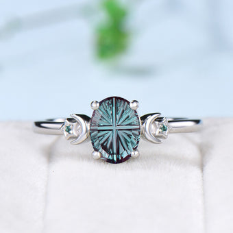 Unique Oval Shape Fantasy Cut Color-change Alexandrite Celetial Engagement Ring