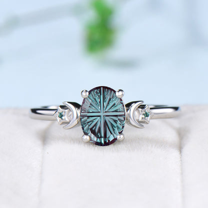 Unique Oval Shape Fantasy Cut Color-change Alexandrite Celetial Engagement Ring
