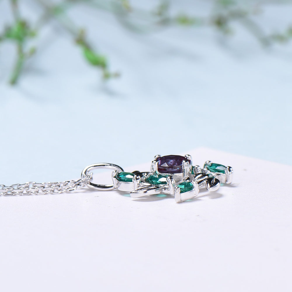 Unique Nature Inspired Alexandrite Necklace Vintage Marquise Pear Emerald Necklace Elegant Snowflake Pendant Anniversary gift for daughter - PENFINE