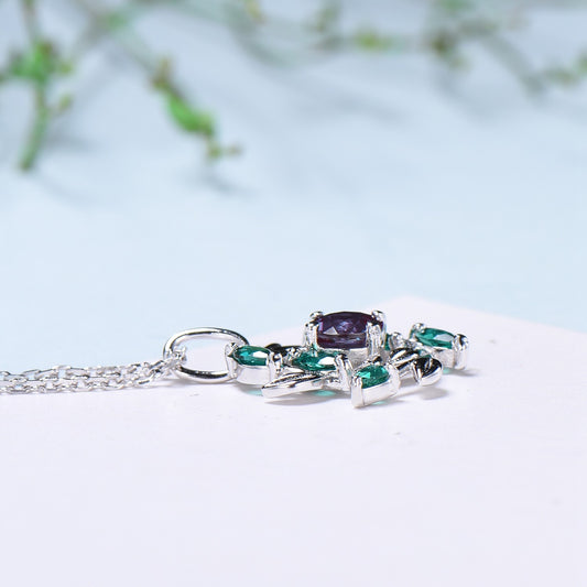 Unique Nature Inspired Alexandrite Necklace Vintage Marquise Pear Emerald Necklace Elegant Snowflake Pendant Anniversary gift for daughter - PENFINE