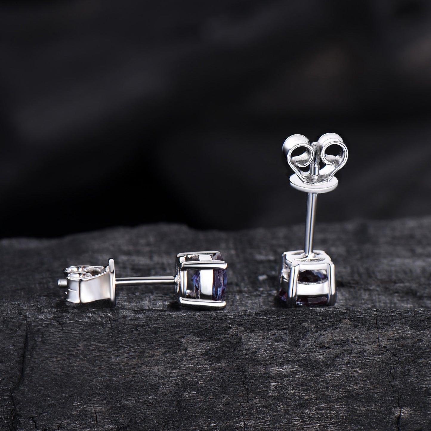 Solitaire Round Cut Alexandrite Stud Earrings Round Prongs