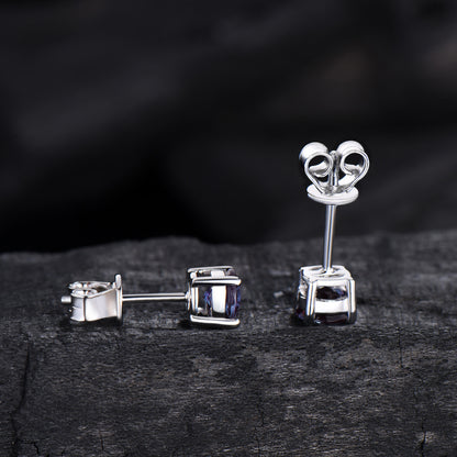Solitaire Round Cut Alexandrite Stud Earrings Round Prongs