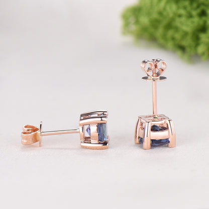 Minimalist Alexandrite Stud Earrings | Round Cut Color Change Stone, June Birthstone - PENFINE