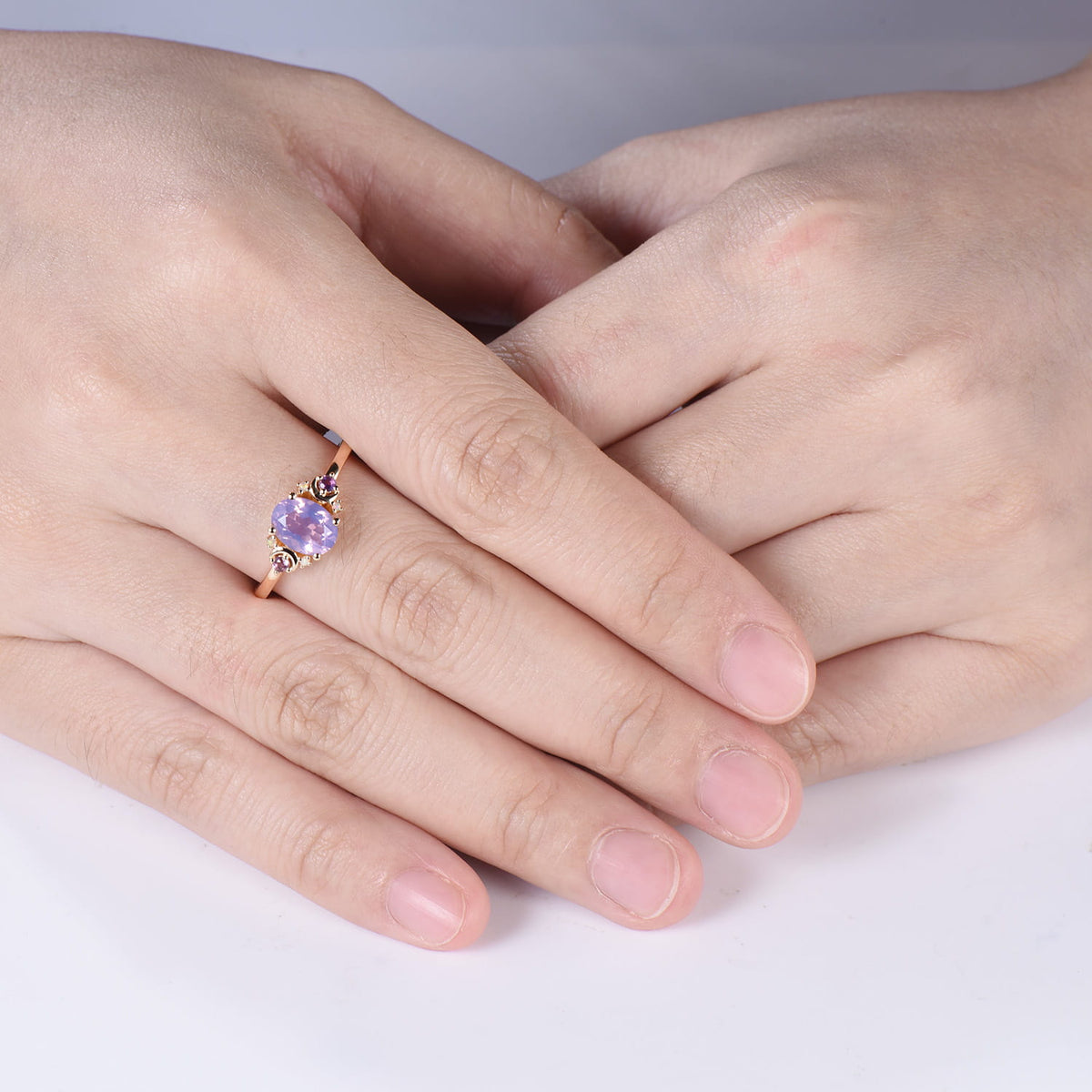 Vintage Lavender Amethyst Ring Unique Nature Inspired Purple Crystal Engagement Ring Cluster Opal Wedding Ring For Women February Birthstone