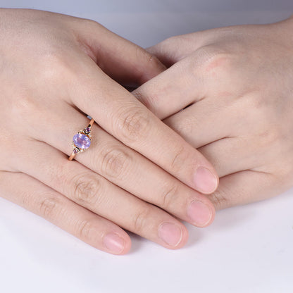 Vintage Lavender Amethyst Ring Unique Nature Inspired Purple Crystal Engagement Ring Cluster Opal Wedding Ring For Women February Birthstone