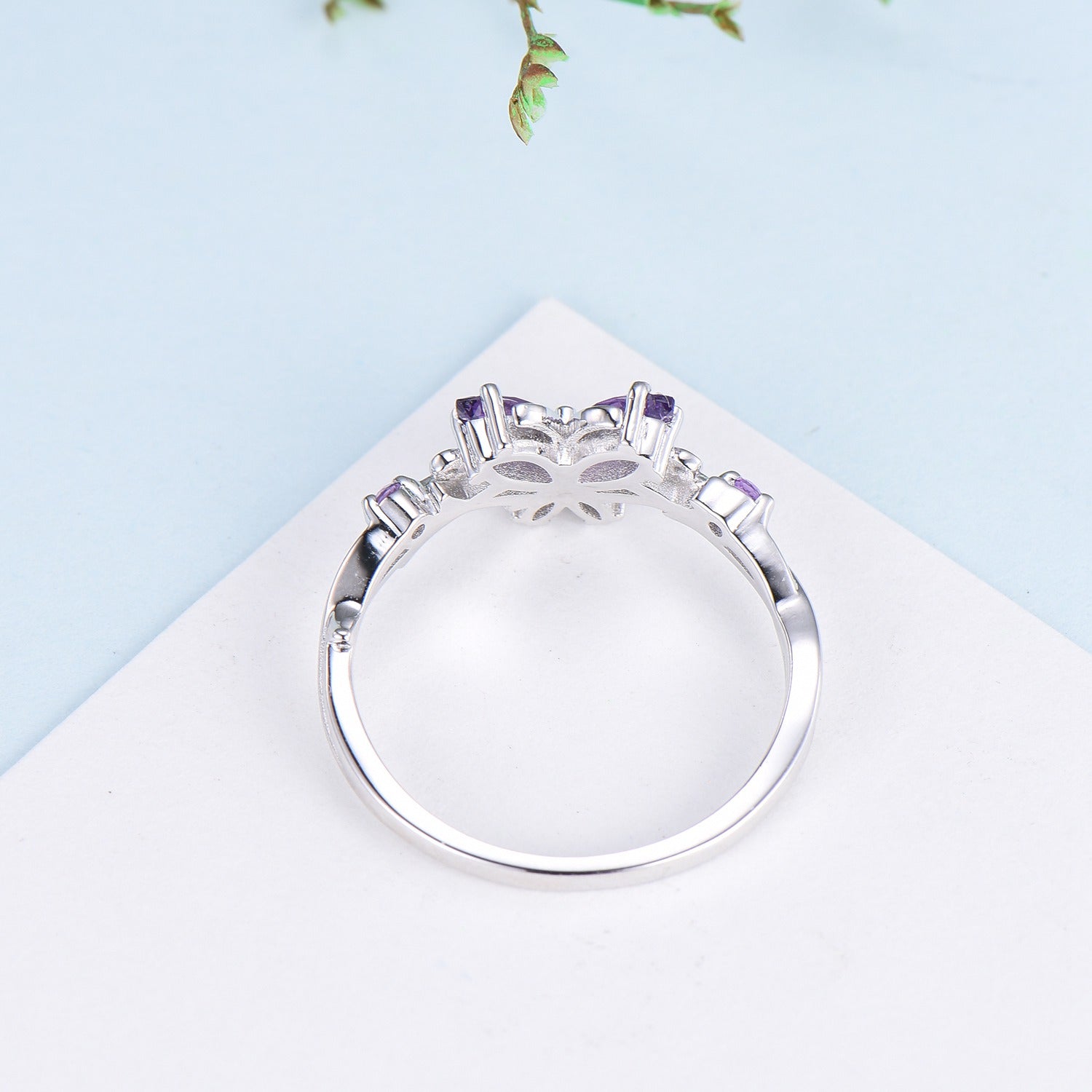 Unique Butterfly wedding ring vintage marquise amethyst engagement ring purple crystal silver white gold custom anniversary gift  for women - PENFINE
