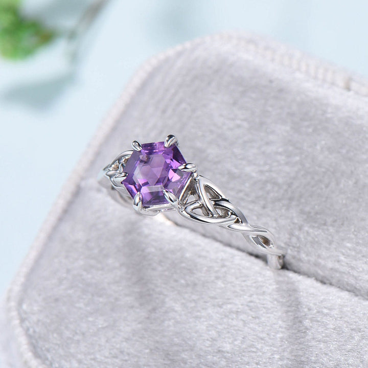 Celtic Love Knot Amethyst Engagement Ring Art Deco Unique Twisted Wedding Ring For Women Delicate Purple Stone  White Gold Promise Ring Gift - PENFINE