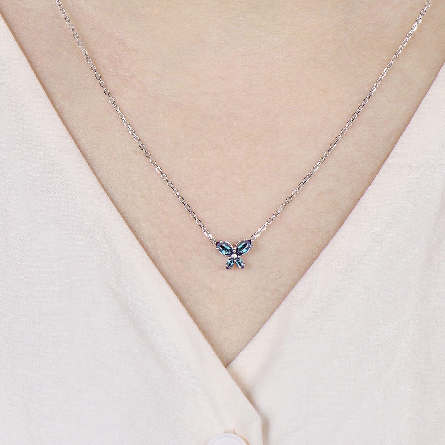Elegant Marquise Cut Alexandrite Butterfly Necklace Pendant Nautral Inspired Fine Jewelry Wedding Anniversary Gifts
