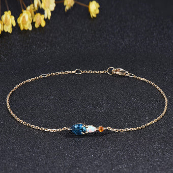 London Blue Topaz Opal Bracelet, Citrine Three Stone Wedding Bracelet
