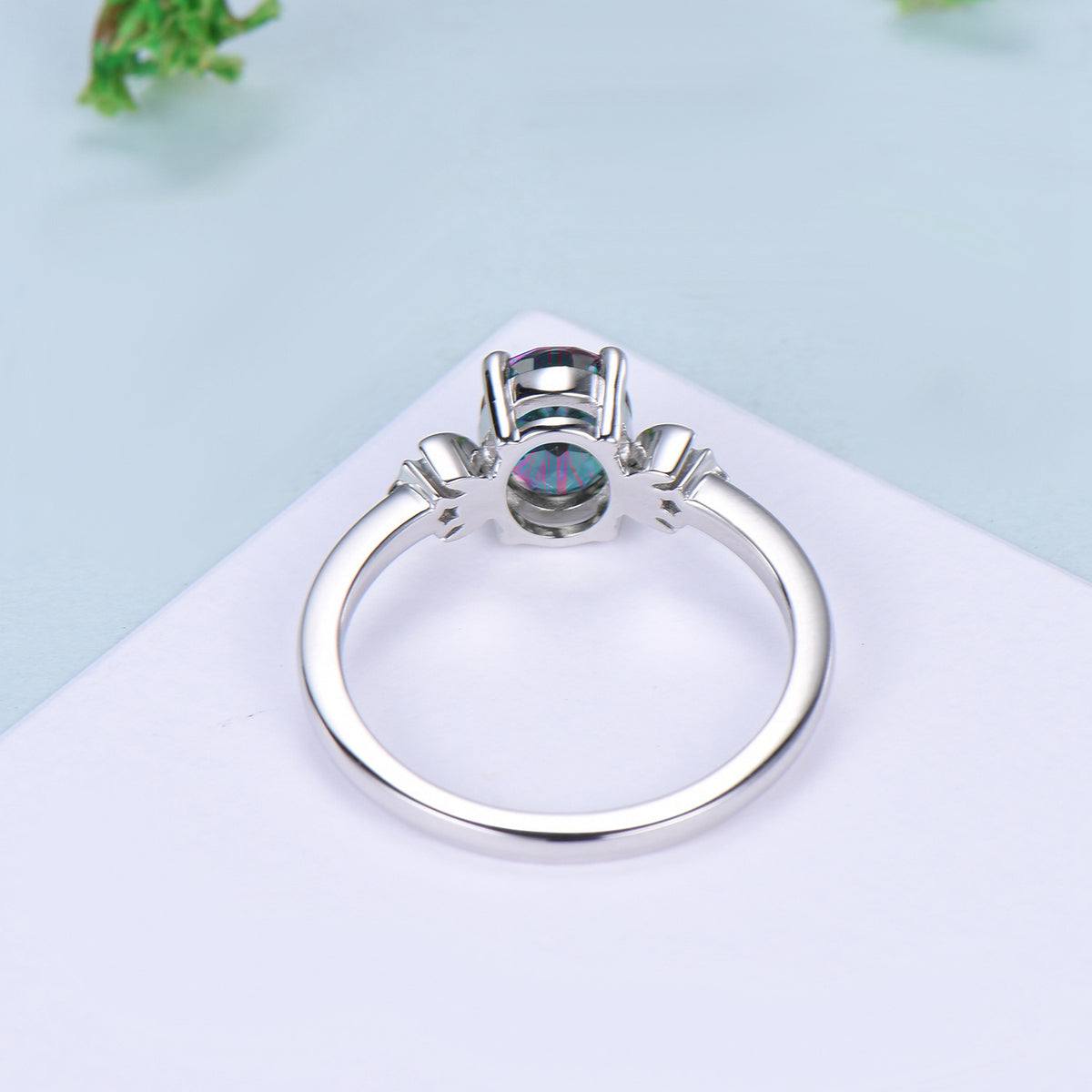 Unique Oval Shape Fantasy Cut Color-change Alexandrite Celetial Engagement Ring
