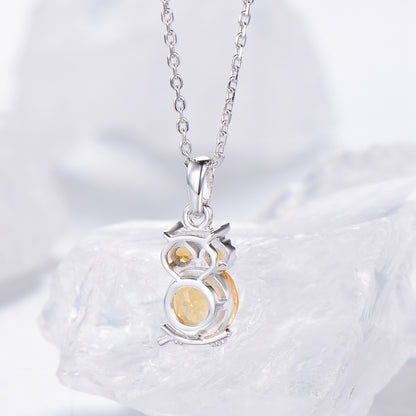 Unique Cute Owl Natural Citrine Wedding Necklace Sterling Silver Yellow Gold Mother's Pendant Animal Inspired Anniversary Gift for Daughter - PENFINE