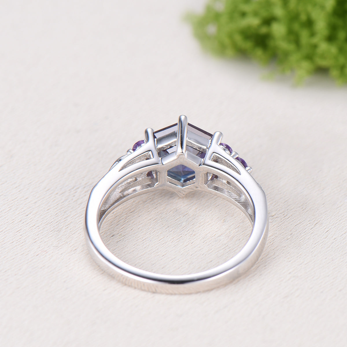 Vintage Alexandrite Engagement Ring Hexagon Cut Rose Gold Unique Cluster Amethyst Milgrain Diamond Wedding Ring Women Promise ring gift