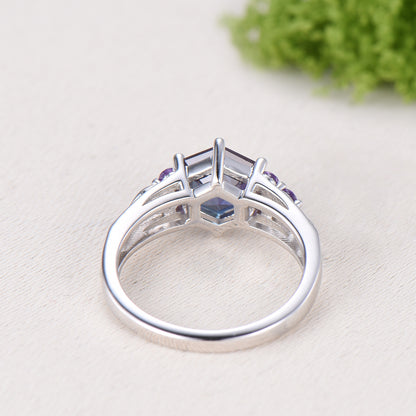 Vintage Alexandrite Engagement Ring Hexagon Cut Rose Gold Unique Cluster Amethyst Milgrain Diamond Wedding Ring Women Promise ring gift