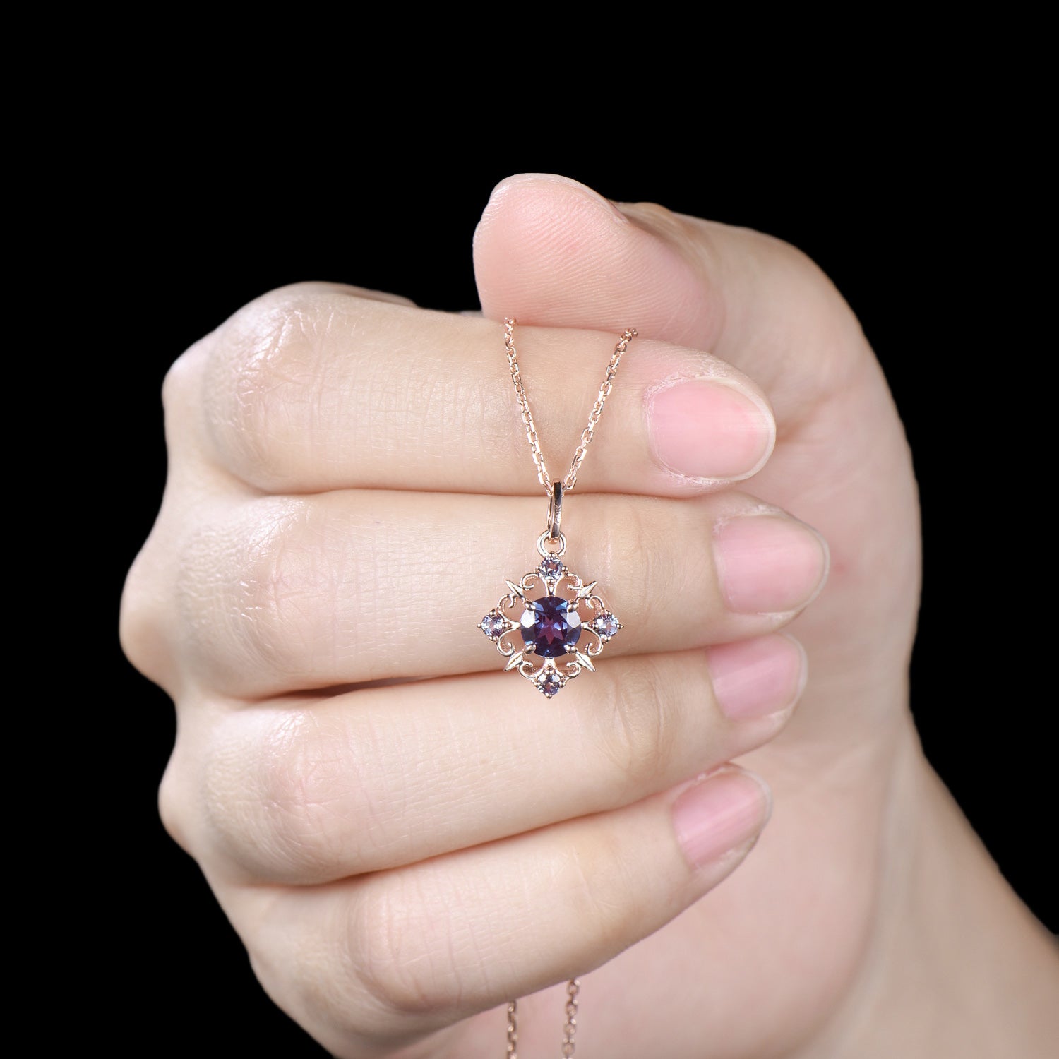 Vintage Five Stone Alexandrite Necklace Celtic Knot Filigree Pendant
