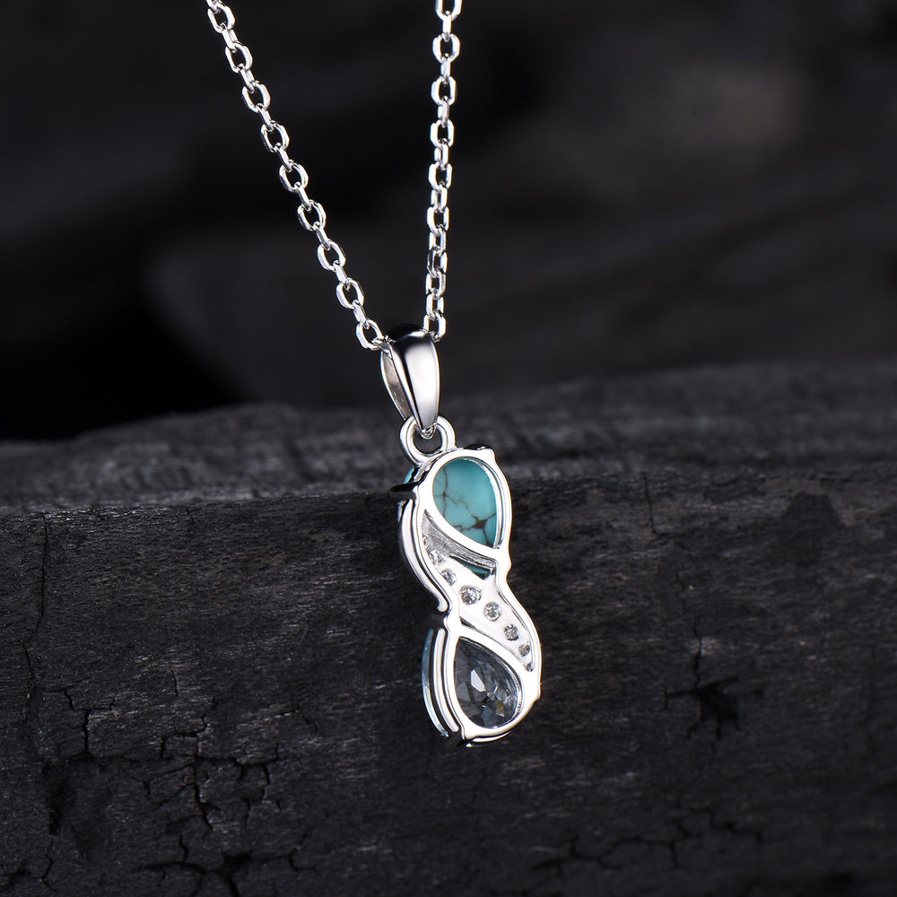 Aquamarine Turquoise Toi et Moi Necklace, Double Pear Cut, Handmade Gold Pendant - PENFINE