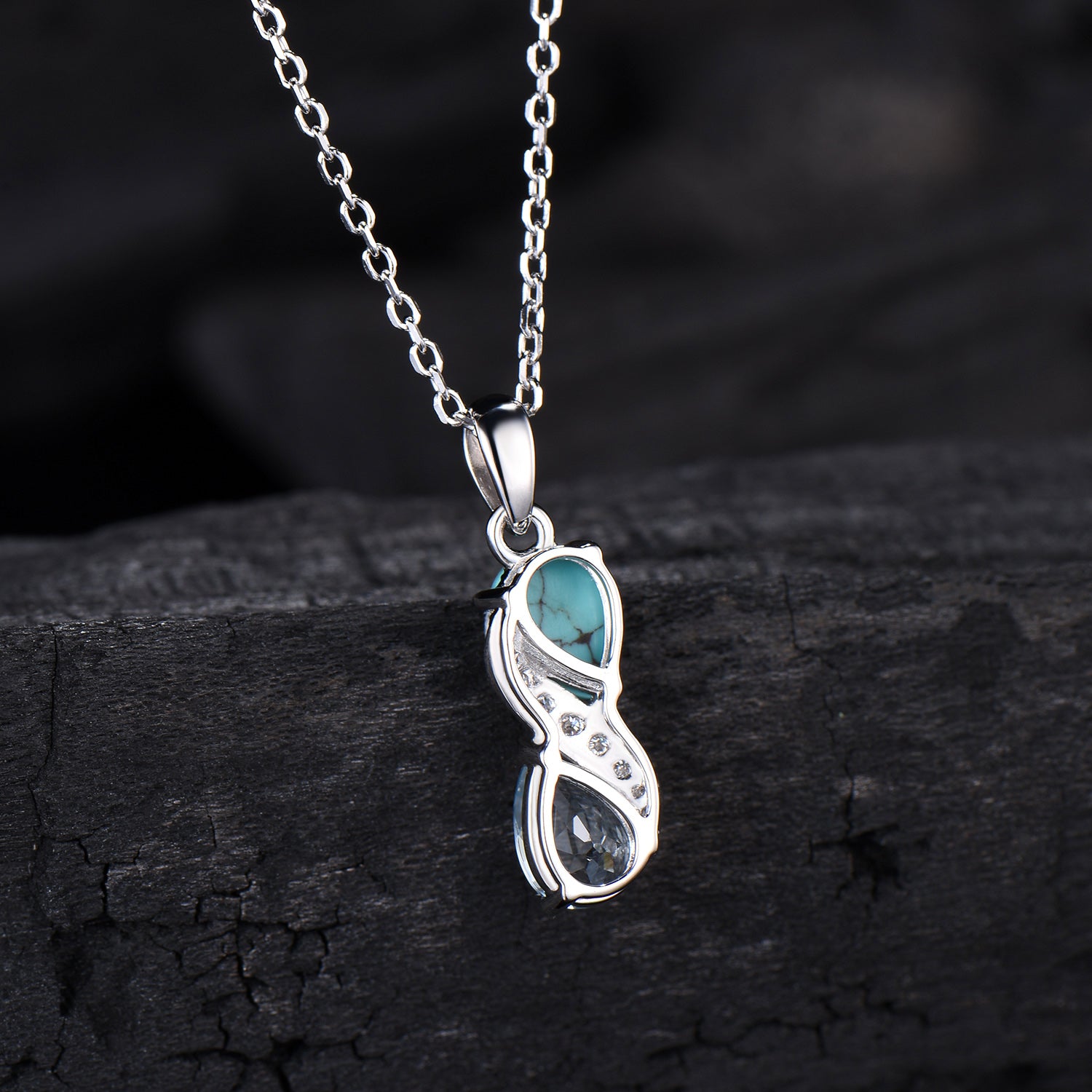 Aquamarine Turquoise Toi et Moi Necklace, Double Pear Cut, Handmade Gold Pendant - PENFINE