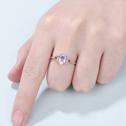 Vintage Lavender Amethyst Ring Unique Nature Inspired Purple Crystal Engagement Ring Cluster Opal Wedding Ring For Women February Birthstone - PENFINE