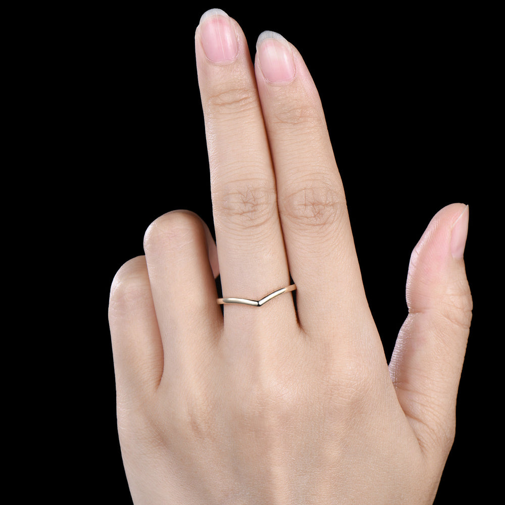 Curved V Wedding Band For Women /Simple Matching Ring / 14K rose gold solitaire stacking ring / Plain ring Anniversary Gift - PENFINE