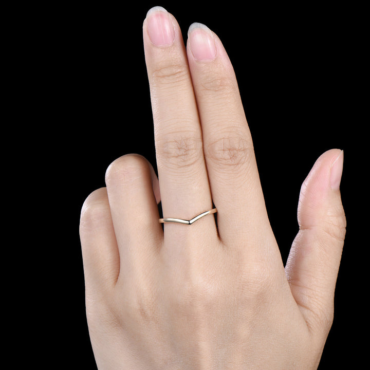 Curved V Wedding Band For Women /Simple Matching Ring / 14K rose gold solitaire stacking ring / Plain ring Anniversary Gift - PENFINE