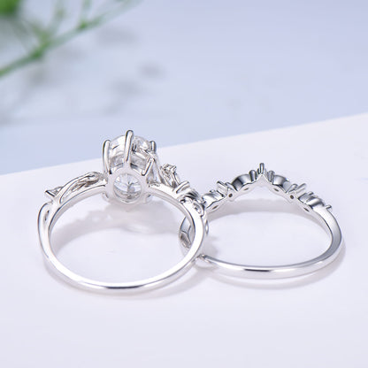 Retro 2Ct 7x9mm Oval Moissanite engagement ring set nature inspired rose gold Leaf Vine wedding ring set Handmade Proposal Gifts for Women