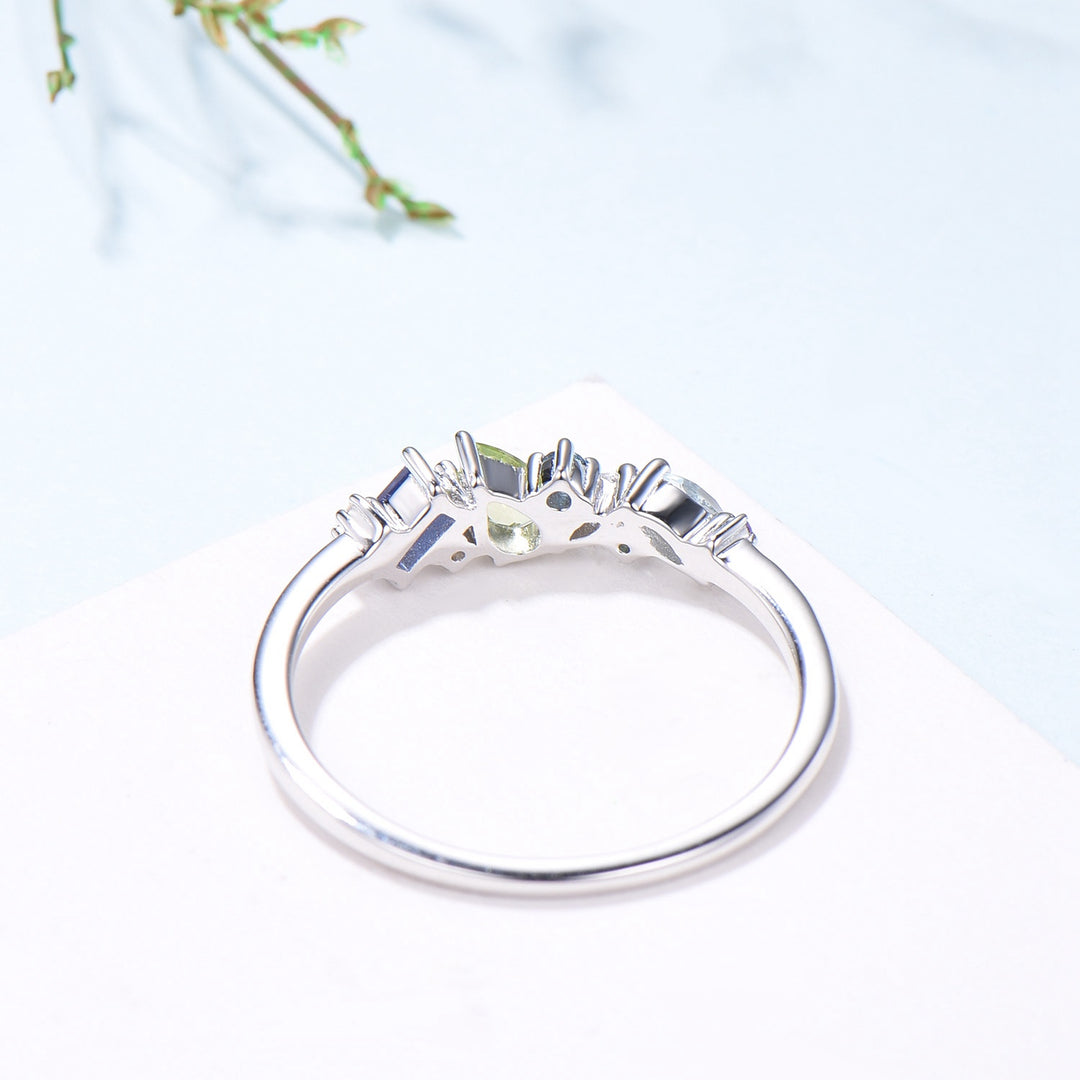 Multi-Gemstone Cluster Wedding Ring | Peridot, Amethyst, Topaz, Sapphire & Aquamarine - PENFINE