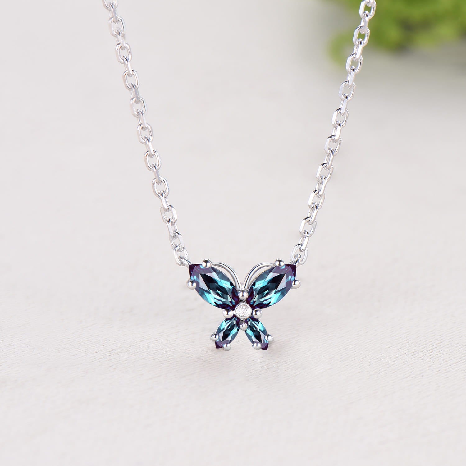 Elegant Marquise Cut Alexandrite Butterfly Necklace Pendant Nautral Inspired Fine Jewelry Wedding Anniversary Gifts