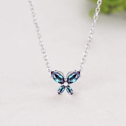 Elegant Marquise Cut Alexandrite Butterfly Necklace Pendant Nautral Inspired Fine Jewelry Wedding Anniversary Gifts