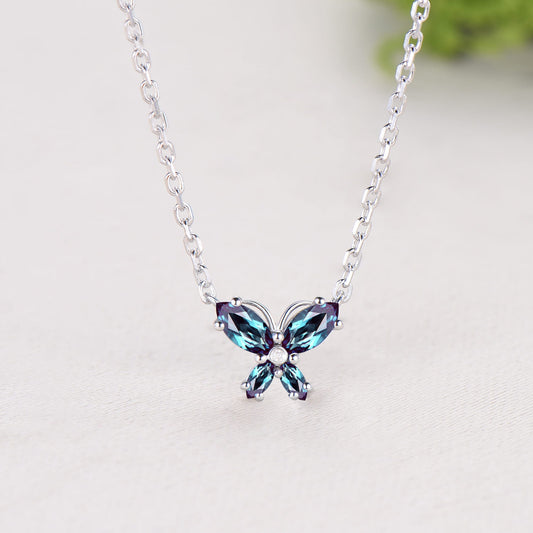 Elegant Marquise Cut Alexandrite Butterfly Necklace Pendant Nautral Inspired Fine Jewelry Wedding Anniversary Gifts