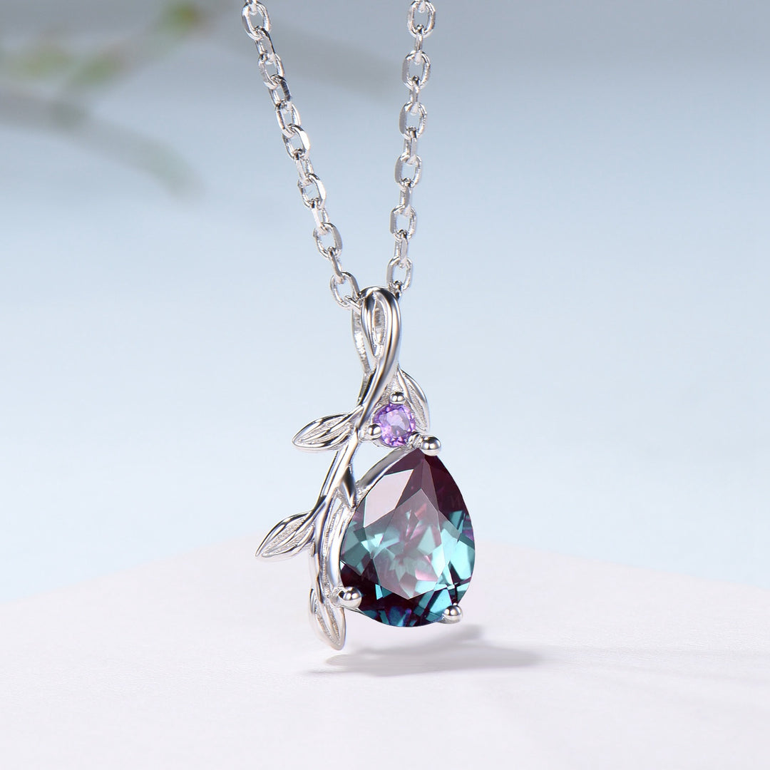 Fairy Core Aesthetic Alexandrite Necklace Color Changing Gemstone Pendant with Amethyst Accent - PENFINE